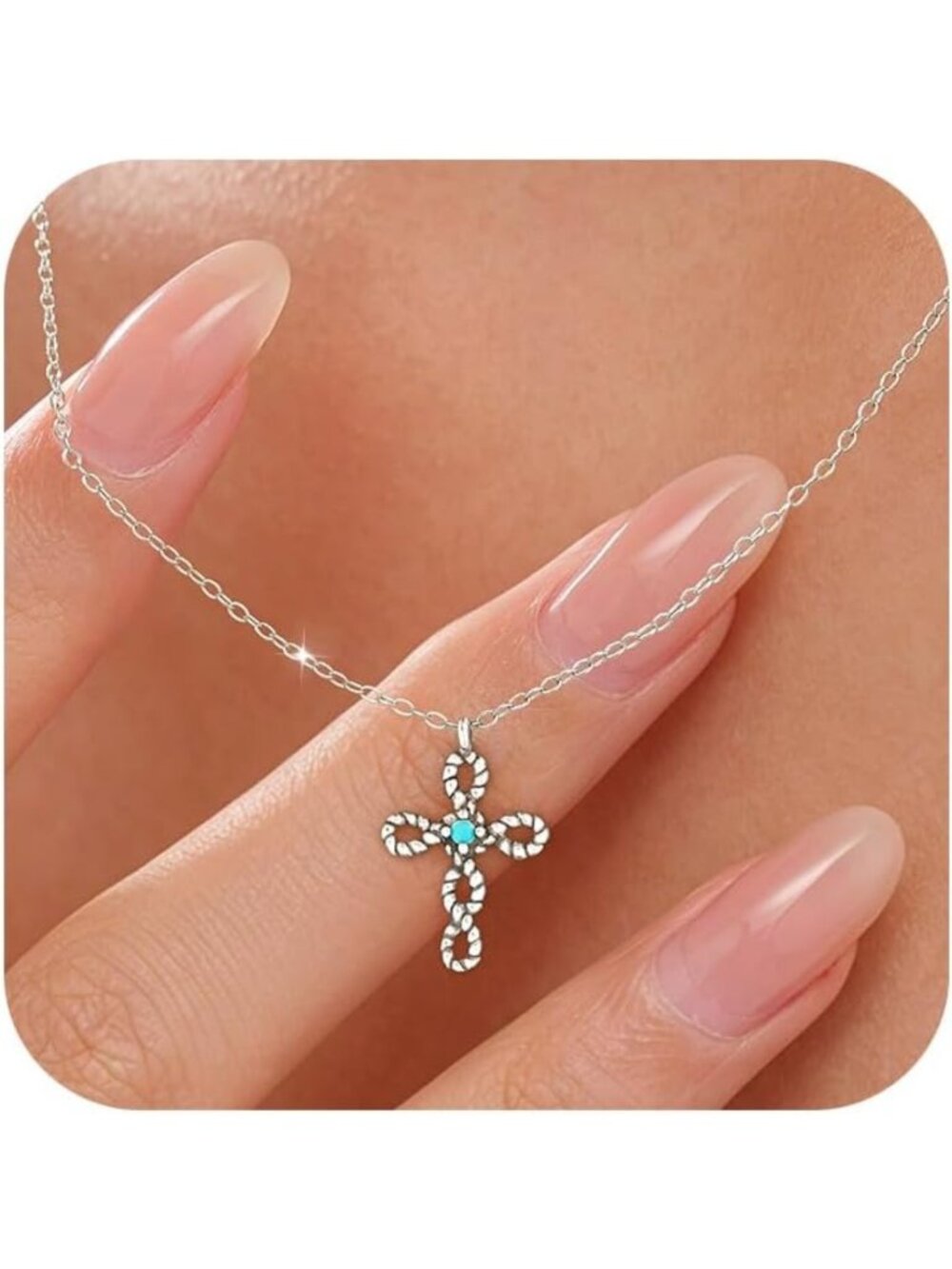 Vintage 925 Sterling Silver Turquoise Cross Necklace - Women's Rope Design